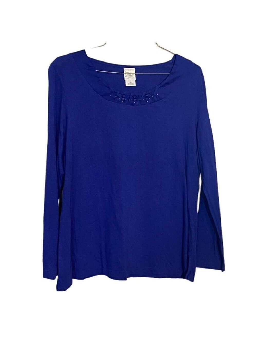 JMS Just My Size Long Sleeve T-Shirt Detailed Necline With Beads Size 1X EUC